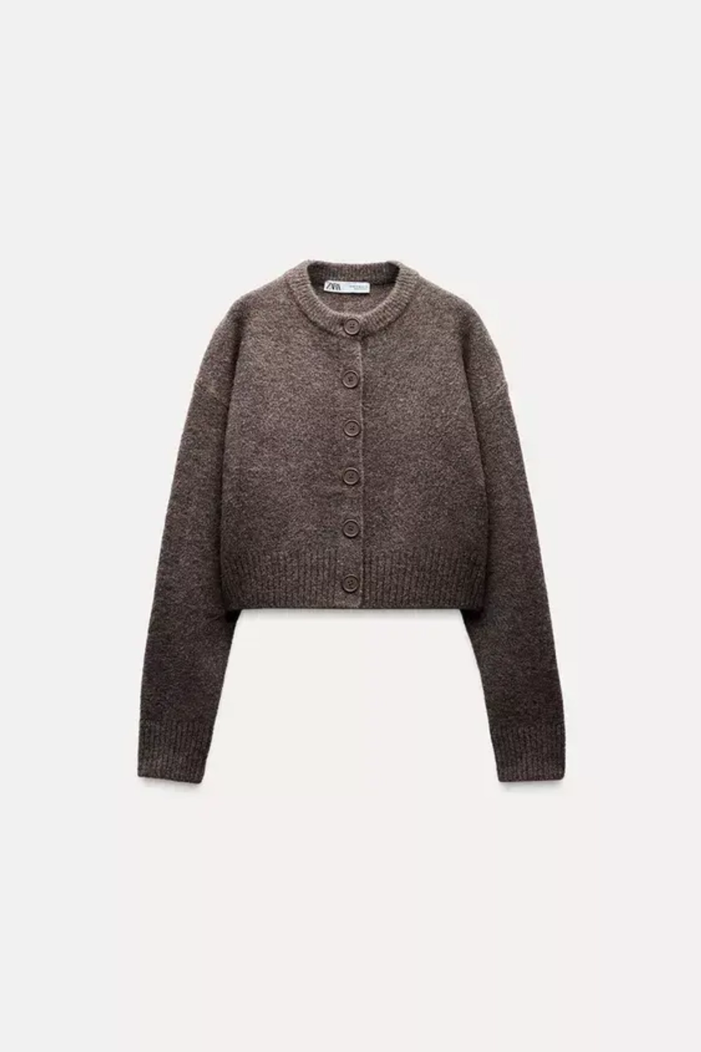 ZARA КАРДИГАН ИЗ МЯГКОЙ ТКАНИ, КОРИЧНЕВЫЙ С МЕЛАНЖЕВЫМ ЭФФЕКТОМ