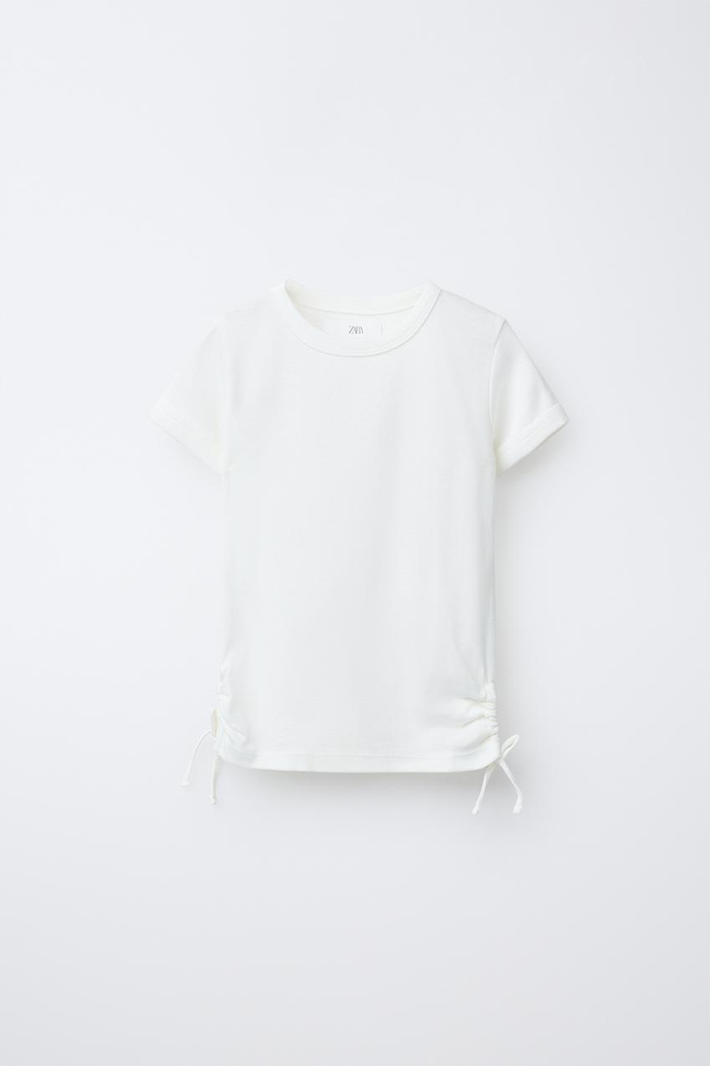 ZARA ФУТБОЛКА ИЗ МОДАЛА С ВЫРЕЗАМИ И БАНТАМИ, БЕЛЫЙ