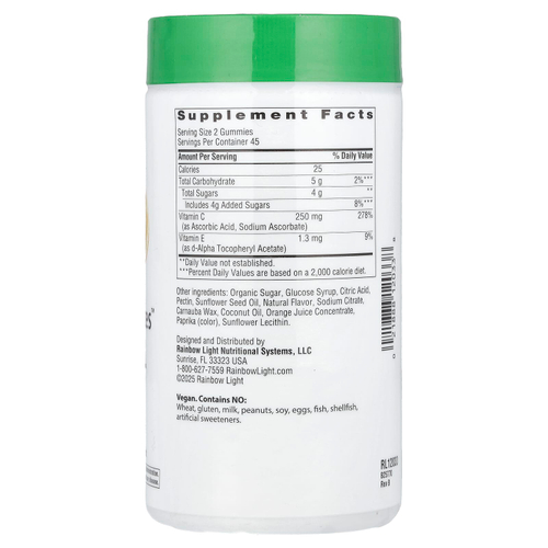 Rainbow Light, Жевательные таблетки с витамином C ™ и витамином E, насыщенный апельсин, 90 жевательных таблеток