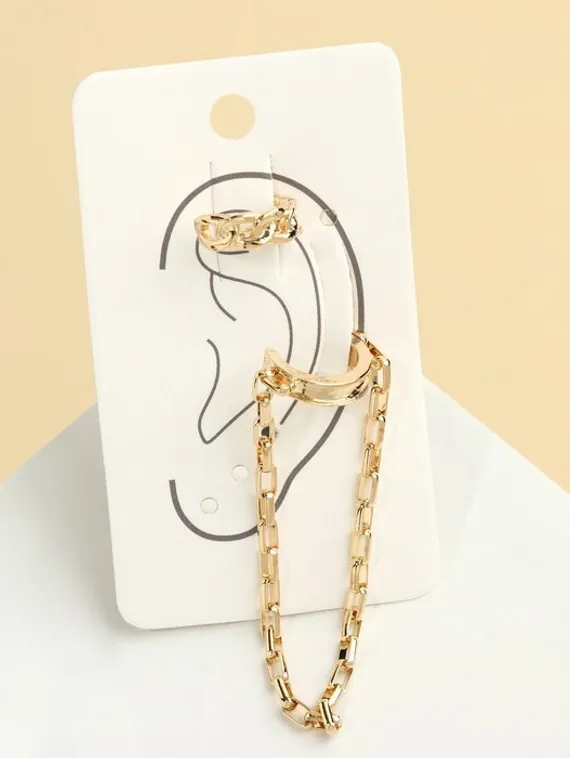 Серьги &quot;Каффы&quot; кручёное с цепочкой, набор 2 шт, цвет золото