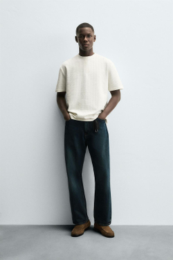 ZARA ФУТБОЛКА ИЗ ЖАТОЙ ТКАНИ, ЭКРЮ