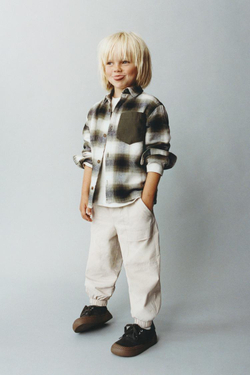 ZARA РУБАШКА В КЛЕТКУ С КАРМАНОМ, ЗЕЛЕНЫЙ