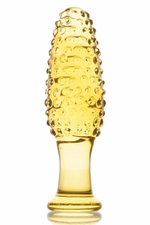 Стеклянная анально-вагинальная пробка с выпуклыми точками - 13 см. (Цвет: желтый)