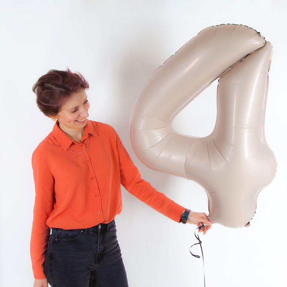 Шар (40''/102 см) Цифра, 4 Slim, Мистик, Кремовый, Сатин, 1 шт. в уп.