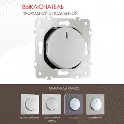 Выключатель проходной одноклавишный с подсветкой без рамки Arte Milano 202 202.33-1.silver