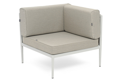 "Касабланка" угловой модуль плетеный из роупа, каркас алюминий светло-серый (RAL7035) муар, роуп серо-коричневый 23мм, ткань бежевая 15052