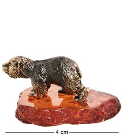 Народные промыслы AM-1597 Фигурка «Медведь белый» (латунь, янтарь)