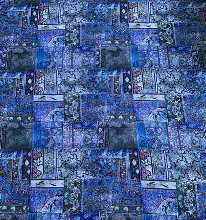 штапель-шелк принт печворк синий D11C2