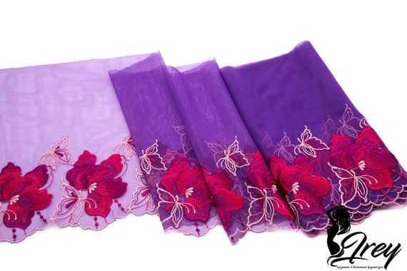 05-145 ОПТ Вышивка на неэл. сетке 21 см, фуксия (правая)