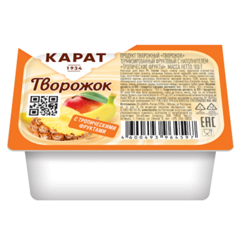 Творожок Карат с тропическими фруктами 100 гр