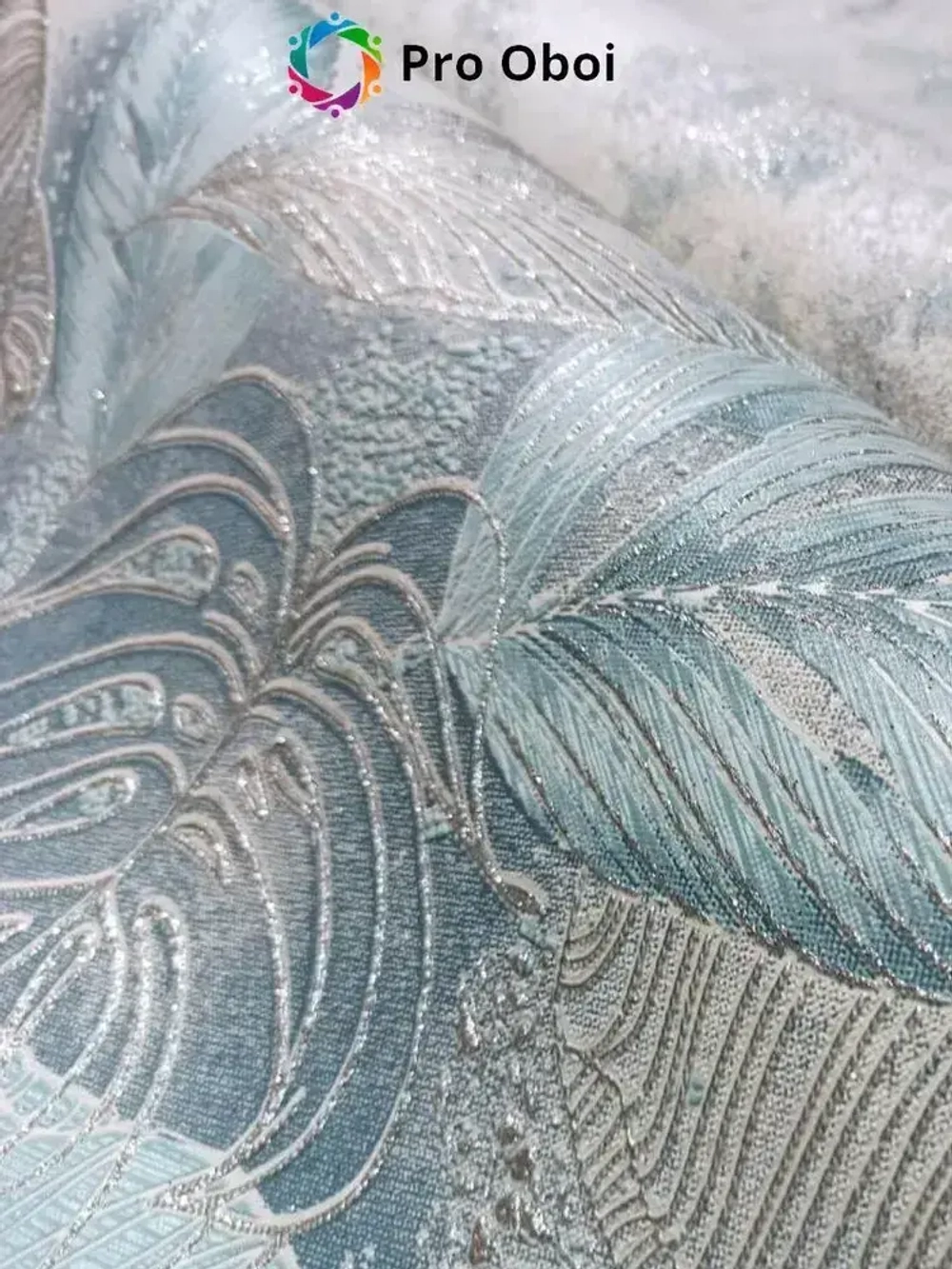 Gomel-FOX Обои вспененный винил на флизелине, бирюзовые листья, в спальню, в прихожую, в кухню,1.6х10м