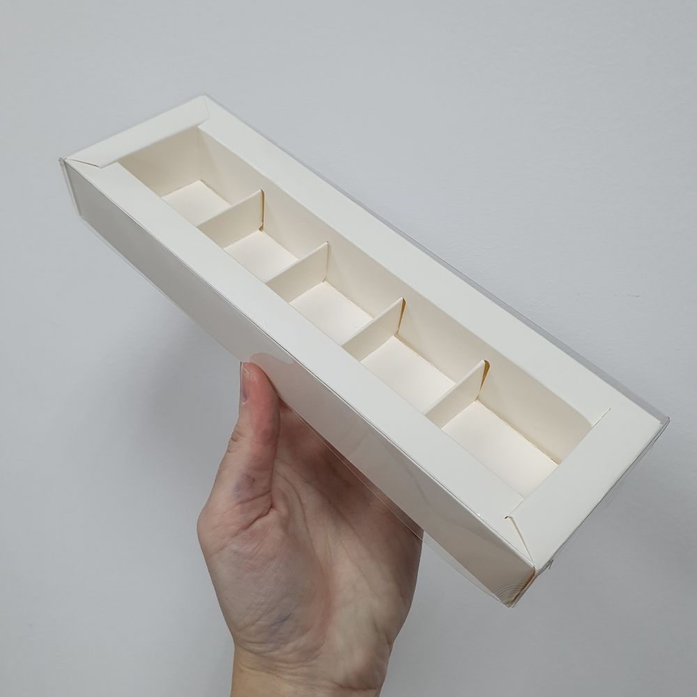 Коробка на 5 конфет Белая ПРЕМИУМ ( с прозр крышкой)
