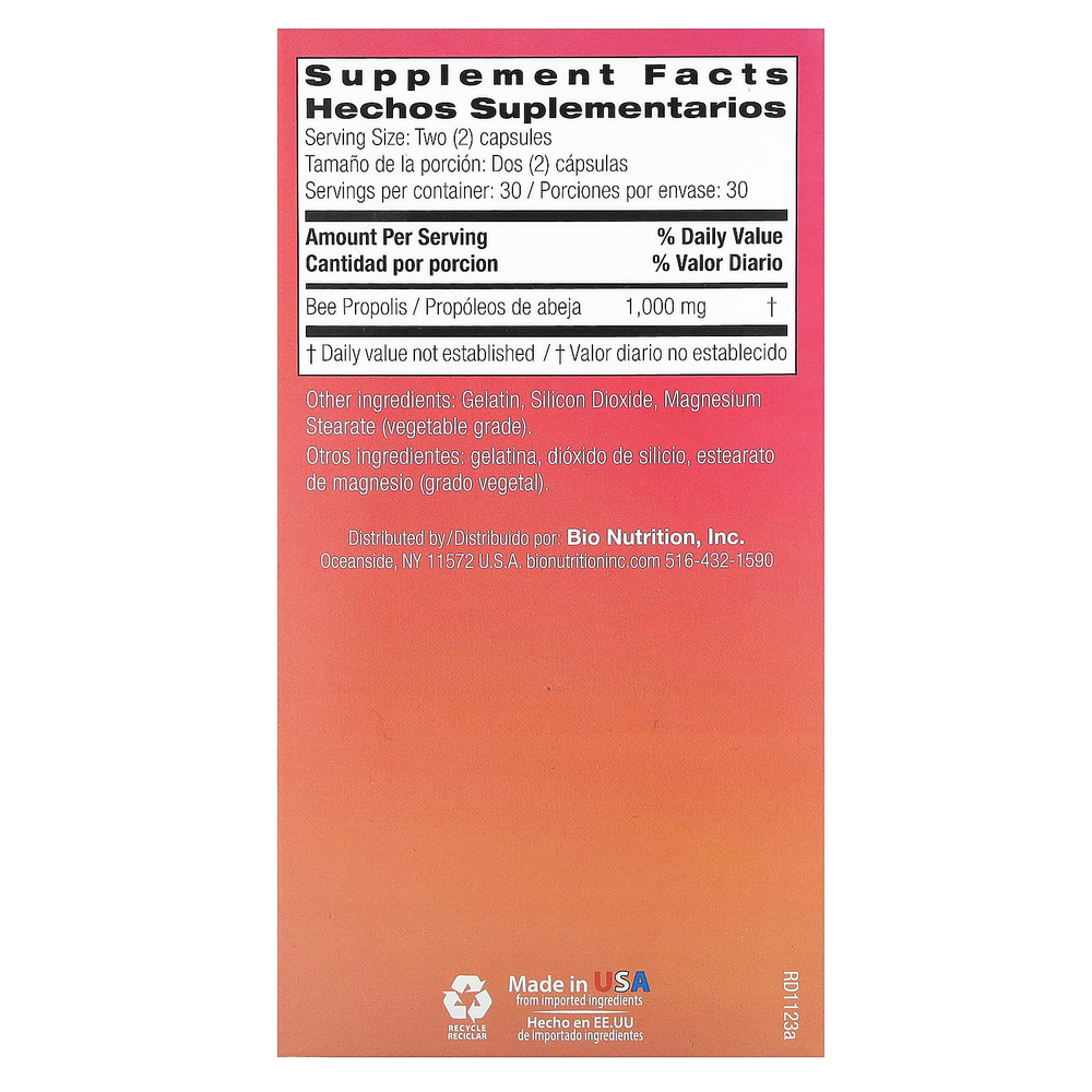 Bio Nutrition, пчелиный прополис, 60 капсул (500 мг в 1 капсуле)