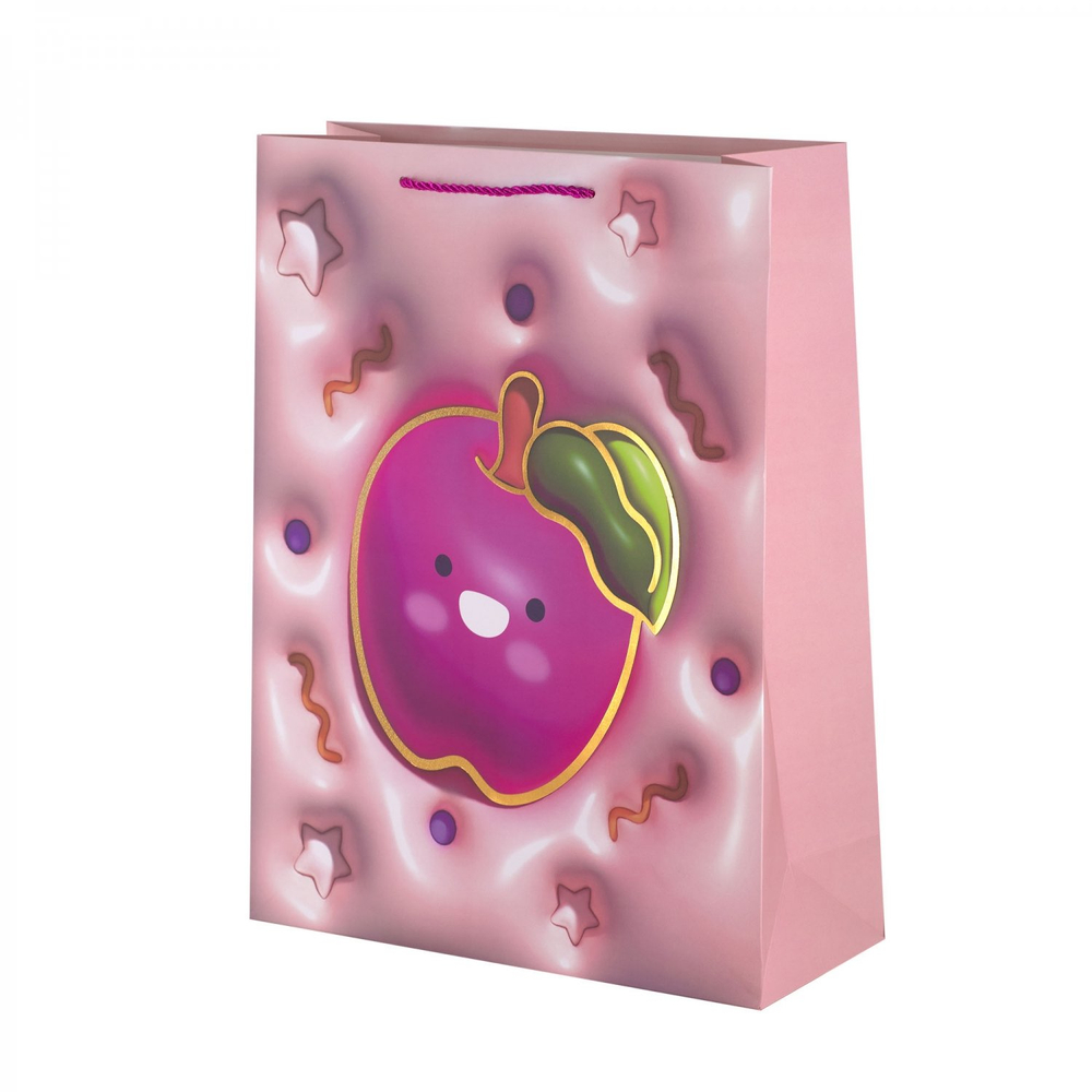 Пакет подарочный бумажный Alingar, (L+) 26х32х10 см, вертикальный, "Яркие фрукты", матов. ламинация, тиснение голография, эффект 3D, ассорти