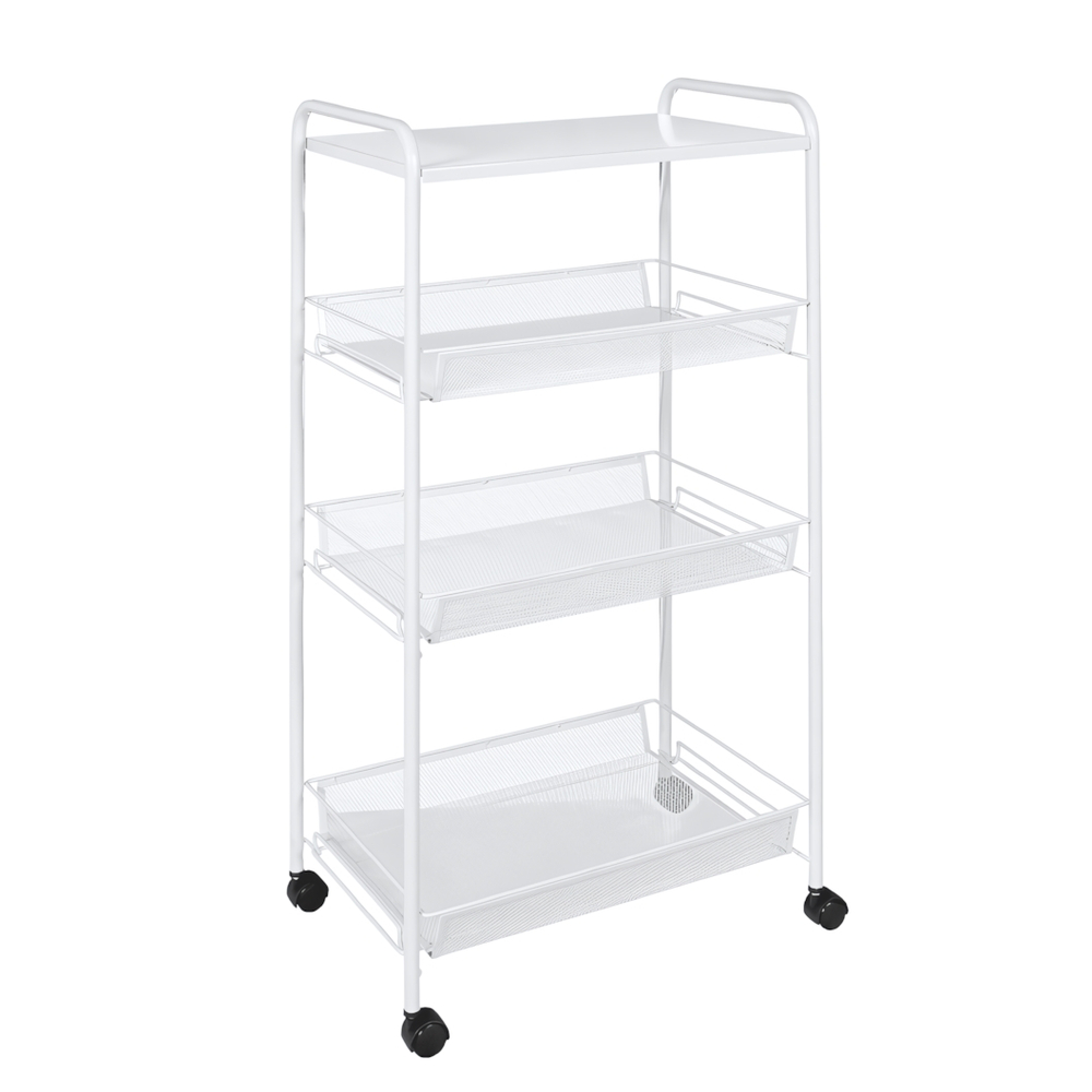 Этажерка "Ладья 34 КС" 3 полки + столешница на колесиках белый