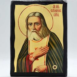 Серафим Саровский преподобный чудотворец. Афонская икона под старину с мощевиком