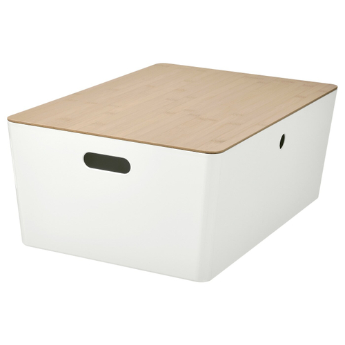 Контейнер с крышкой IKEA KUGGIS (КУГГИС), Бамбук, Белый, 37x54x21 см