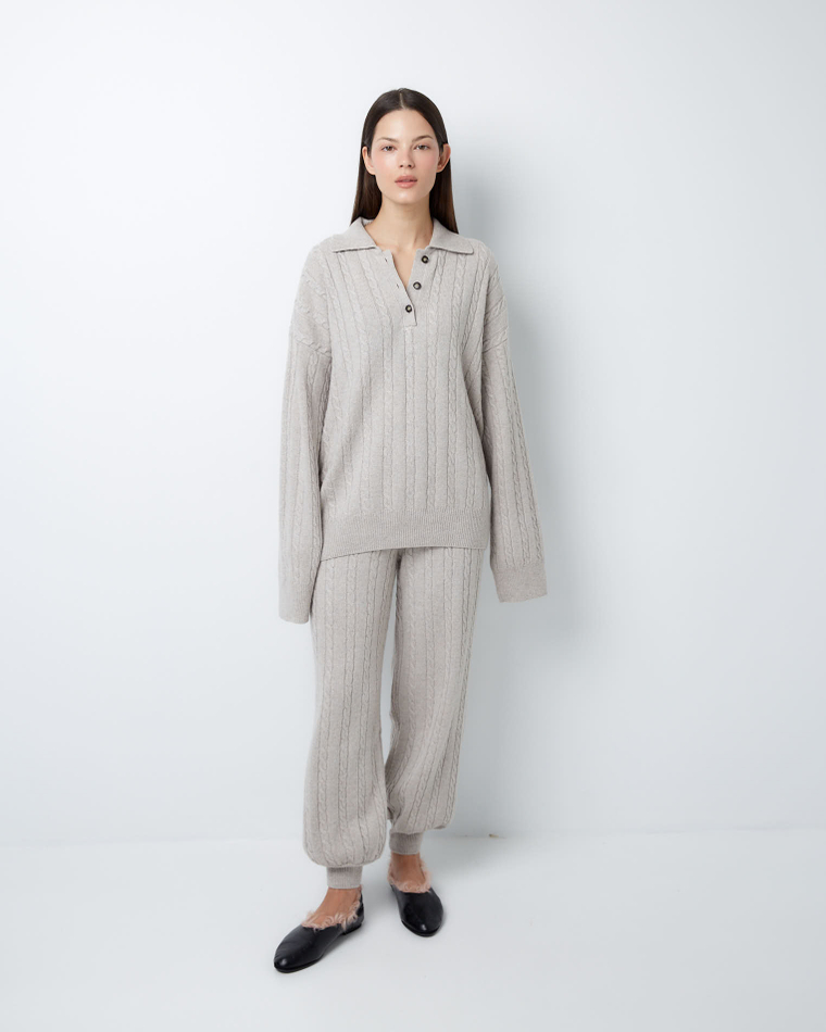 Брюки из смесового кашемира серо-бежевый