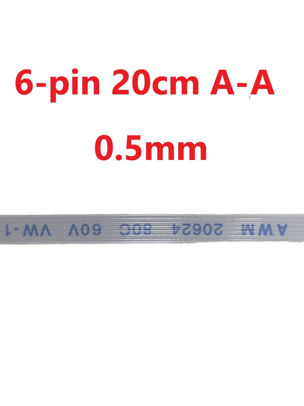 Шлейф FFC 6-pin Шаг 0.5mm Длина 20cm Прямой A-А AWM 20624 80C 60V VW-1