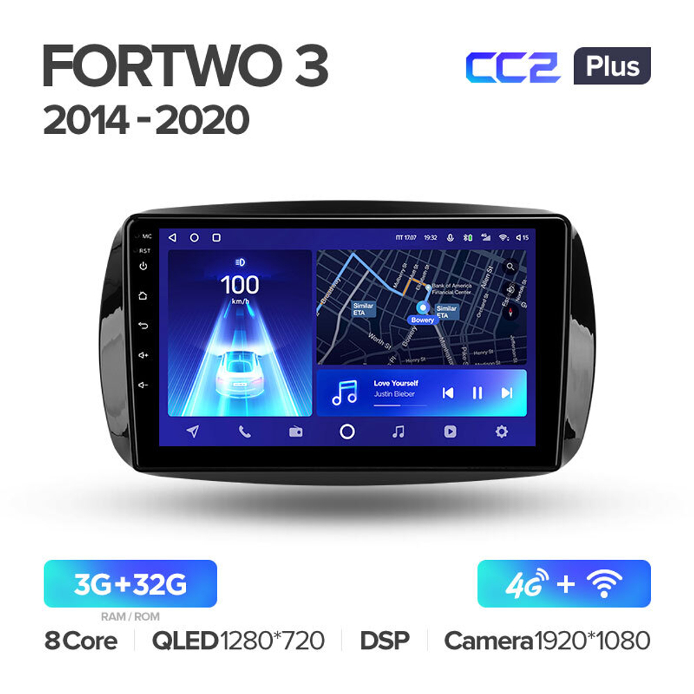 Teyes CC2 Plus 9"для Mercedes Benz Smart Fortwo 3 2014-2020