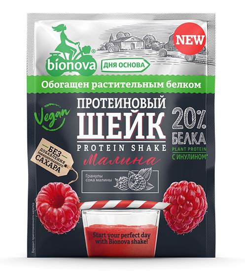 Протеиновый шейк "Bionova" с малиной, 25г. (шоубокс 14шт)