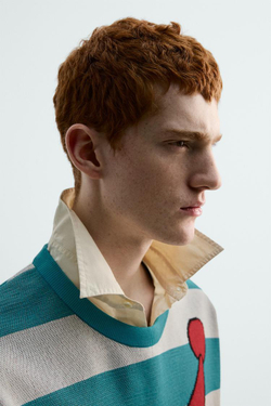 ZARA Х HARRY LAMBERT ВЯЗАНАЯ ФУТБОЛКА С СЭРОМ СМИ, СВЕТЛО-БИРЮЗОВЫЙ