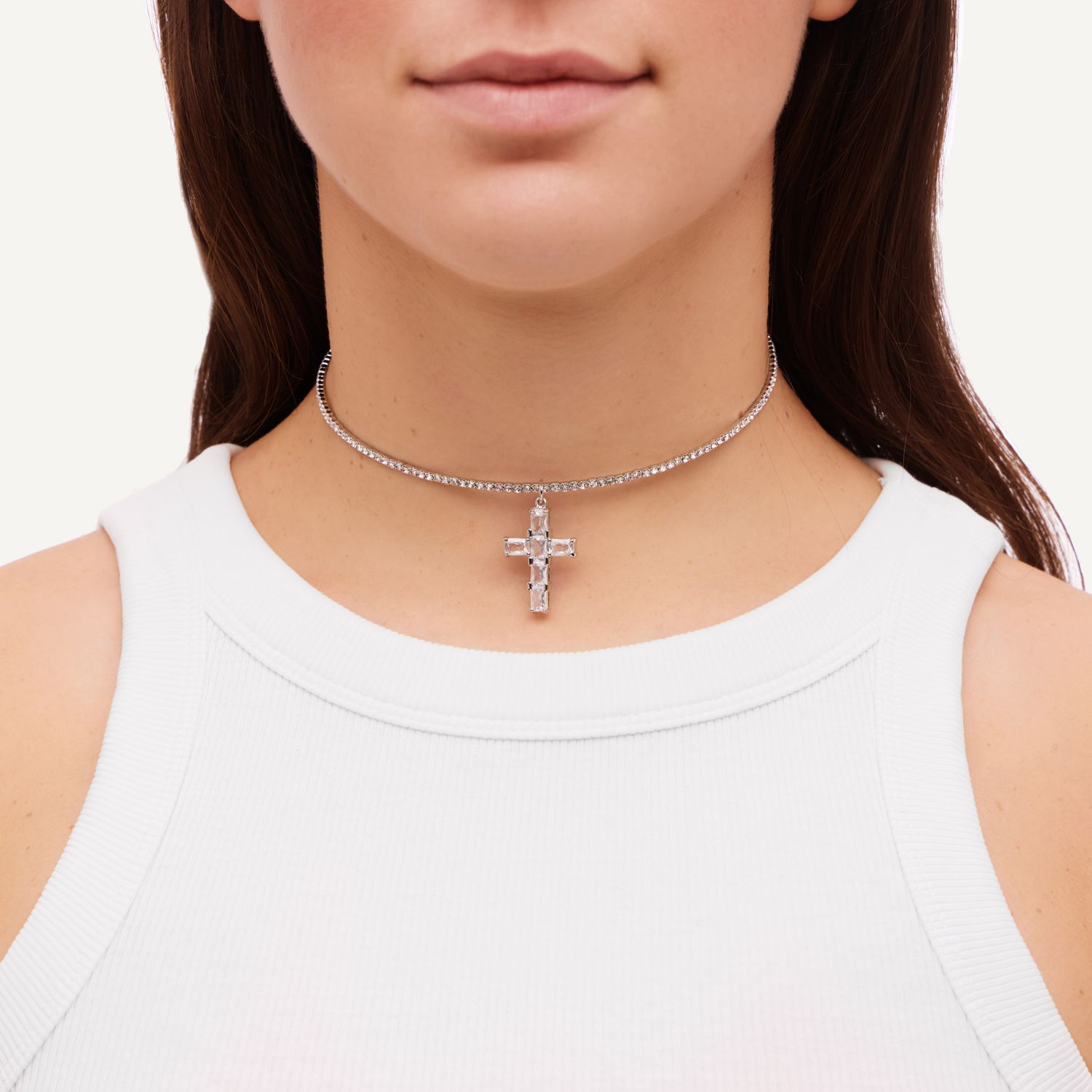 Колье Cubic Cross Necklace – Clear
