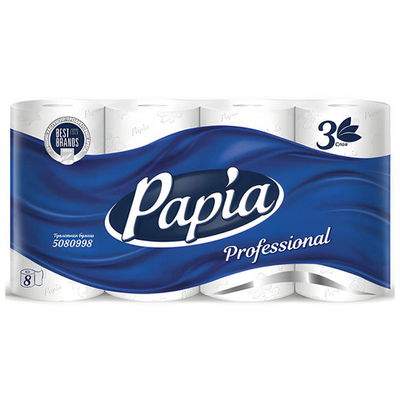 Туалетная бумага Papia Professional 3-х слойная 16,8 м белая 8 шт/упак