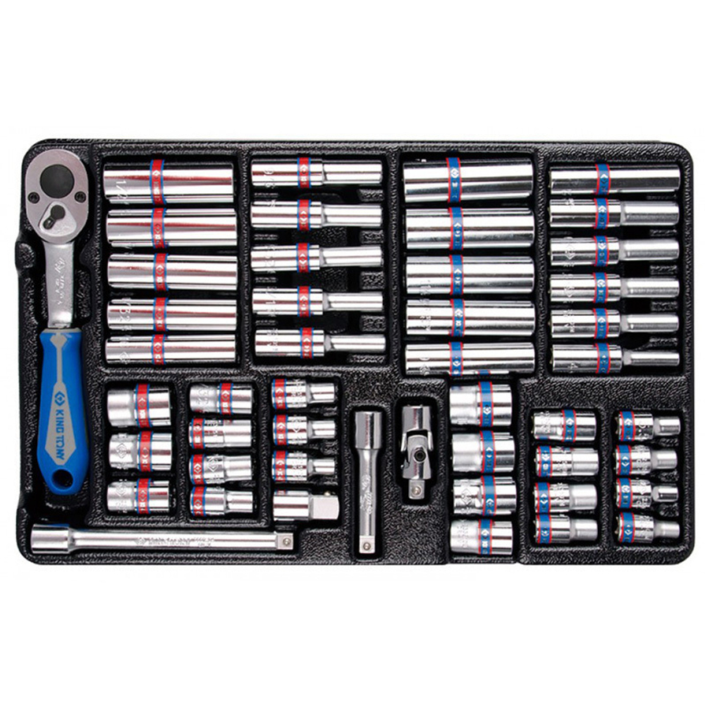KING TONY (9-2548CR) Набор торцевых головок 1/4" с принадлежностями, ложемент, 48 предметов