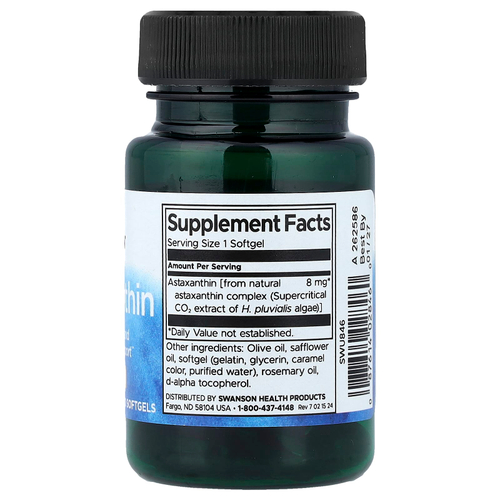 Swanson Vitamins, Астаксантин, 8 мг, 30 мягких таблеток