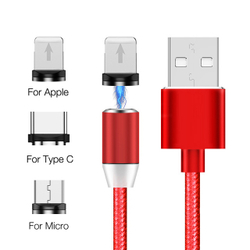 Магнитный кабель USB с разъемом Lightning, Micro USB, Type-C, 1 метр, черного цвета