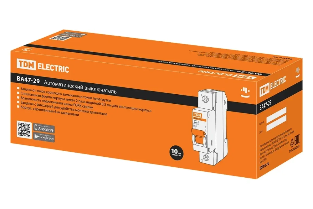 Автоматический выключатель BA 47-29, C 10A, 230/400V, 1P, TDM