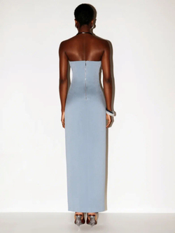 Платье макси корсетное с разрезом спереди