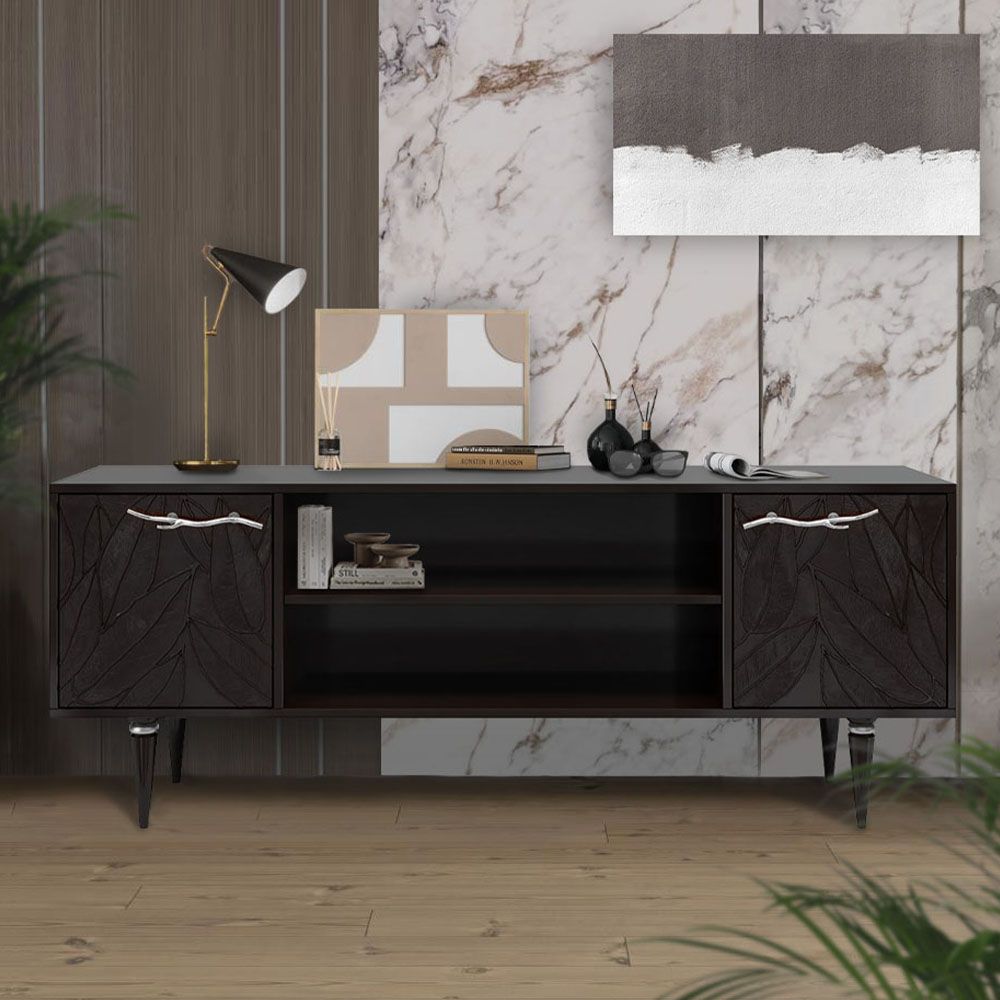 Тумба под ТВ Арт Колор leaves 155см Классик Сильвер Терпкий коричневый