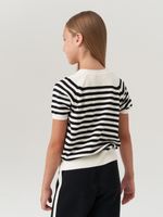 Джемпер для девочки с коротким рукавом AT1012 молочный-черный