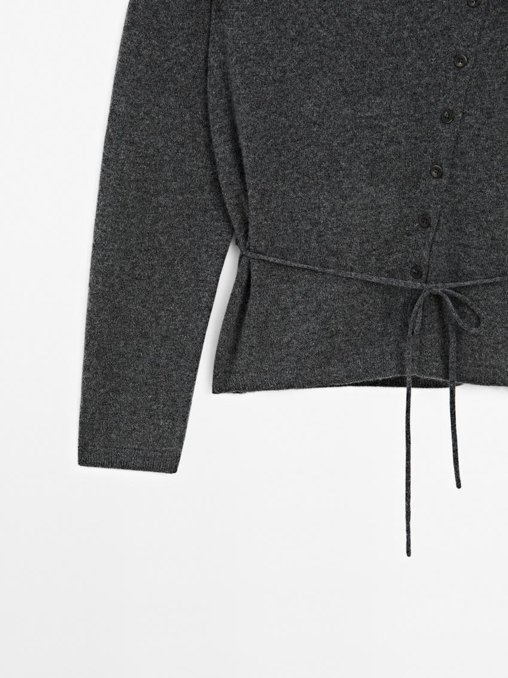 Massimo Dutti Кардиган с высоким воротником из 100% кашемира, серый