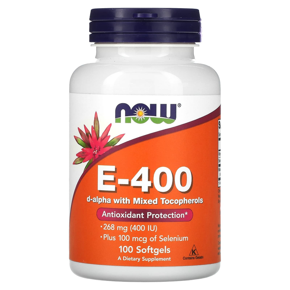 NOW Foods, E-400 D-альфа со смешанными токоферолами, 100 мягких таблеток