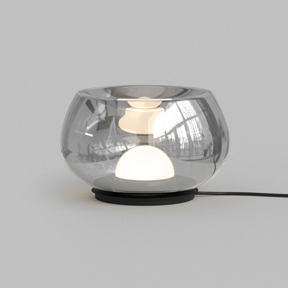 Настольная лампа FLOA, 8 Вт, 3000К, ?220 мм, металл, стекло, черный, дымчатый серый