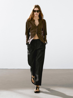 Massimo Dutti Костюмные брюки из струящейся ткани с защипами, черный