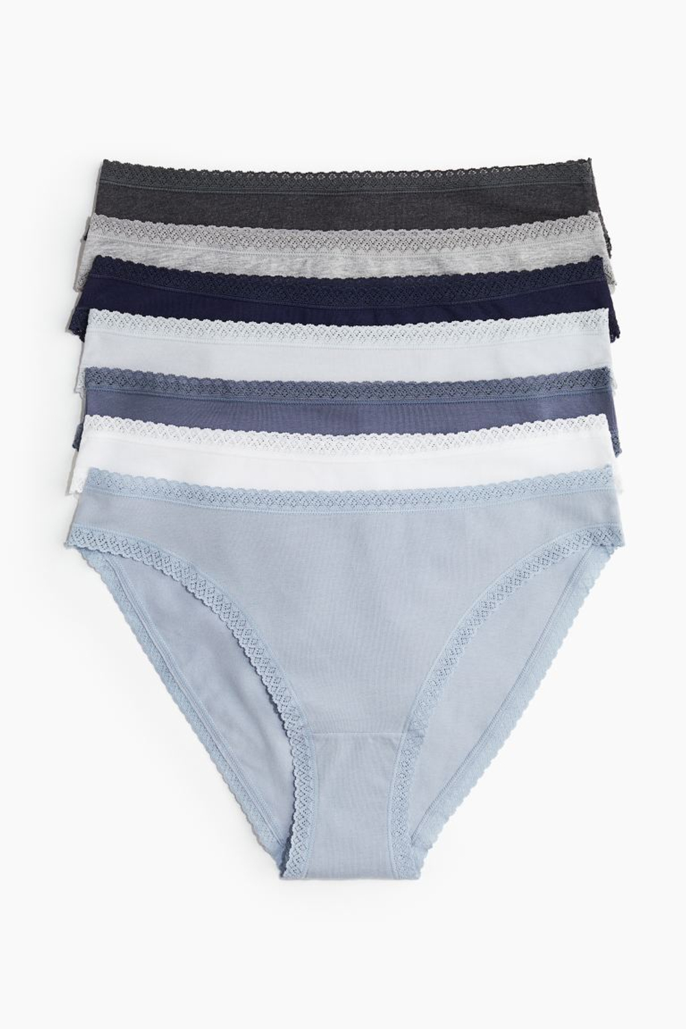 H&M 7 трусиков бикини из хлопкового трикотажа, голубой