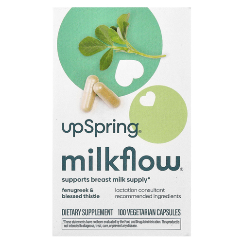 UpSpring, Milkflow, пажитник и кникус благословенный, 100 растительных капсул