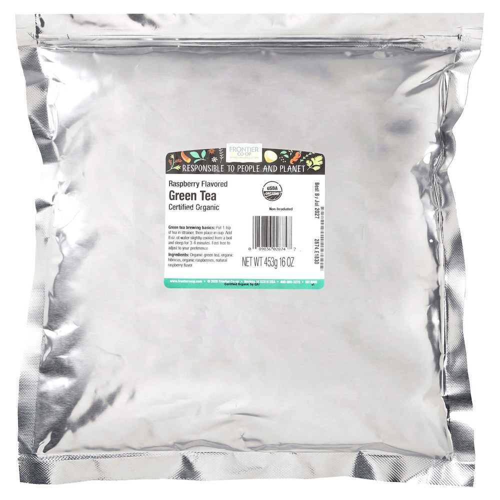 Frontier Co-op, Органический зеленый чай, малина, 453 г (16 унций)