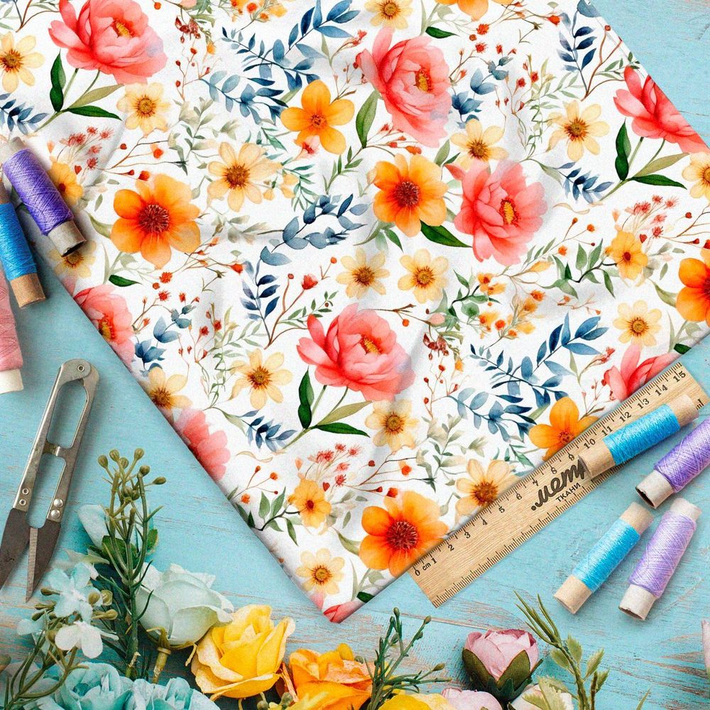 Ткань премиум бифлекс буйство цветочной фантазии