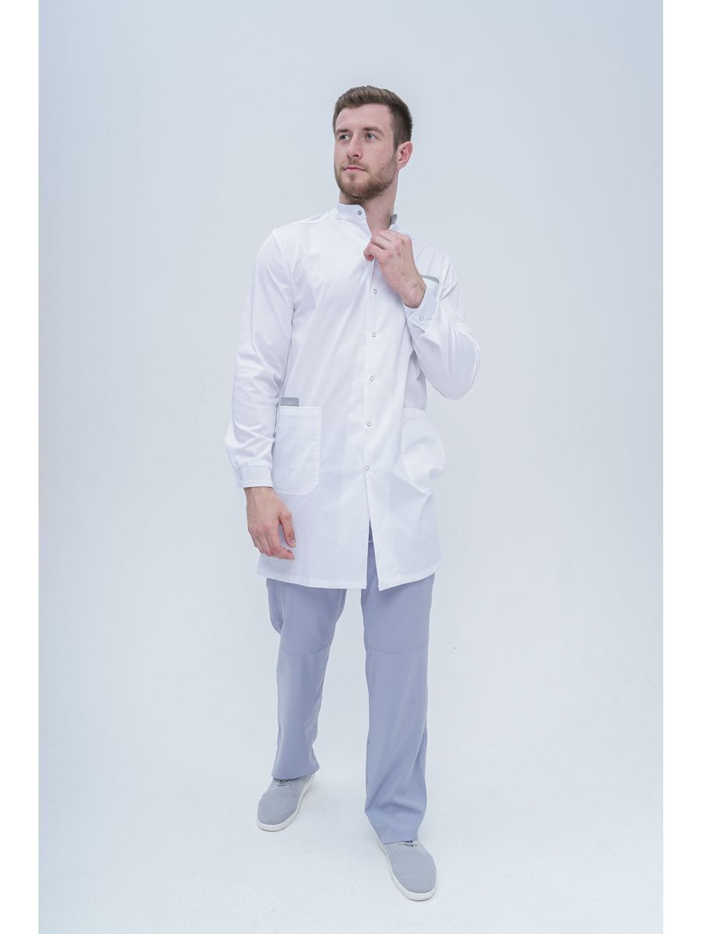 Медицинский халат мужской на кнопках TZ810-WHT