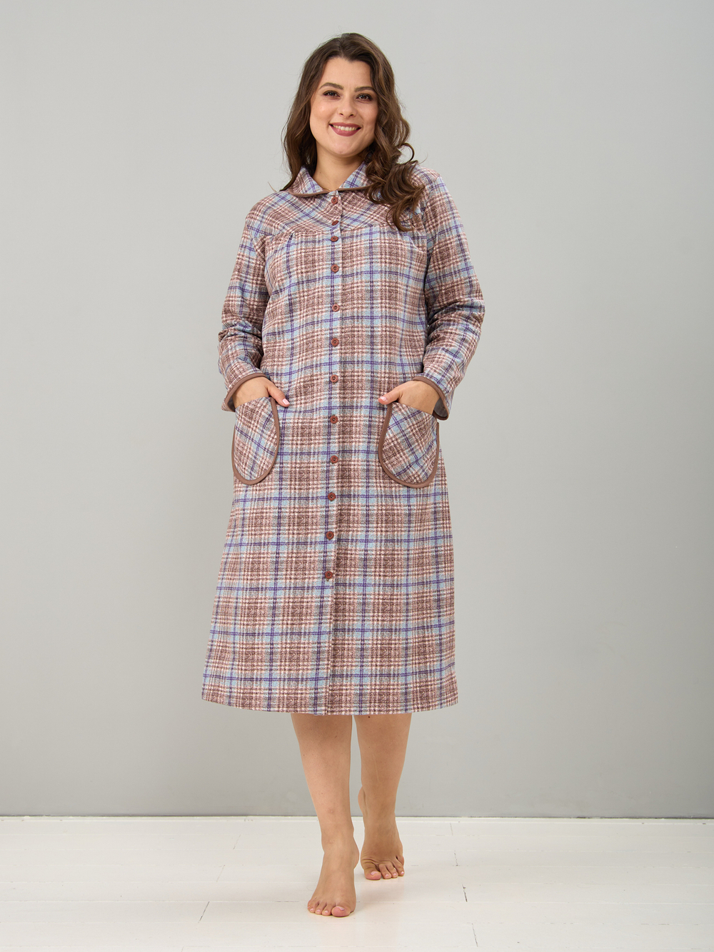 Халат Х-138/клеткабеж-бирюза