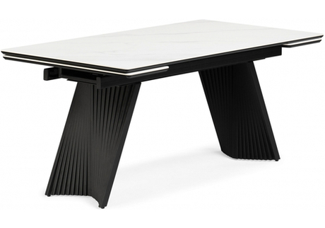 Керамический стол Woodville Вейв 160(220)х89х75 белый мрамор snow white, черный, ножки черные