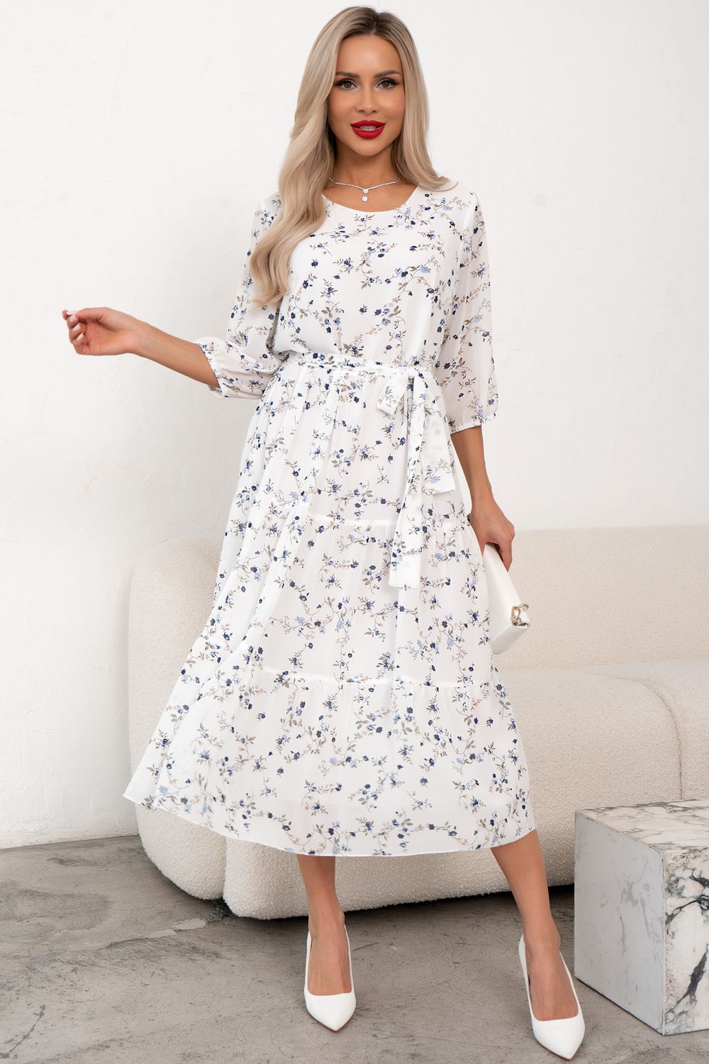 Платье Хелен (белый/синий принт)-52р-р Р11-2075/11 Nikol