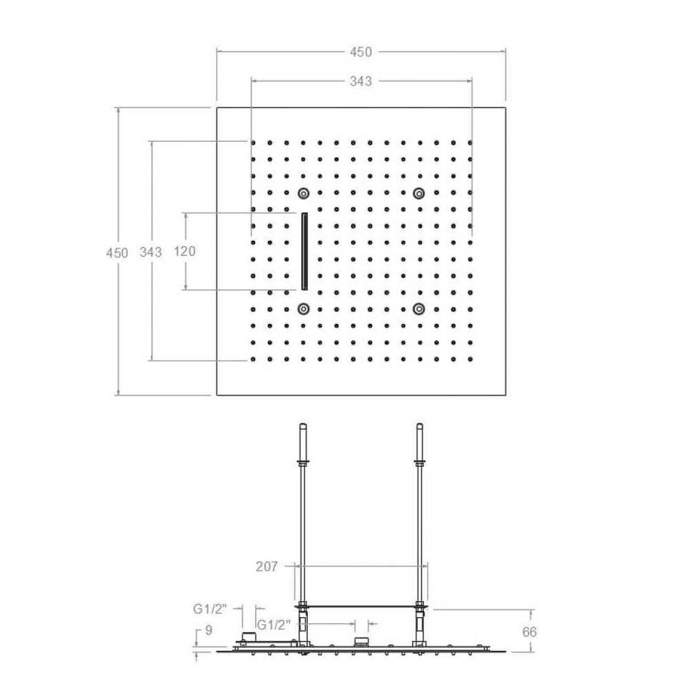 Душ тропический встраиваемый потолочный квадратный RE2K450OC Золото