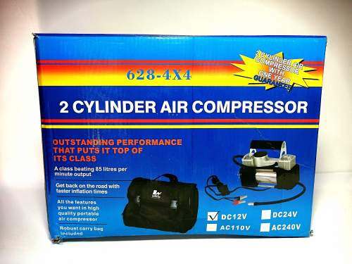 Компрессор автомобильный для накачки шин, двухпоршневой, в сумке, с фонариком, 70 л / мин, 12 v, 628-4x4 (1 шт.)