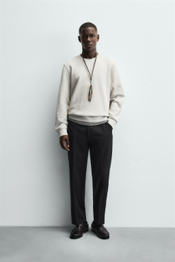 ZARA ТОЛСТОВКА ИЗ ПЛОТНОЙ ТКАНИ С КРУГЛЫМ ВЫРЕЗОМ, СЕРЫЙ МЕЛАНЖ